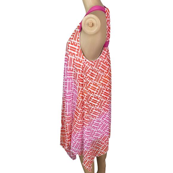 Jantzen Pink Orange Geometric Print Asymmetric Swim Cover Up Dress SZ M/L - Picture 7 of 10